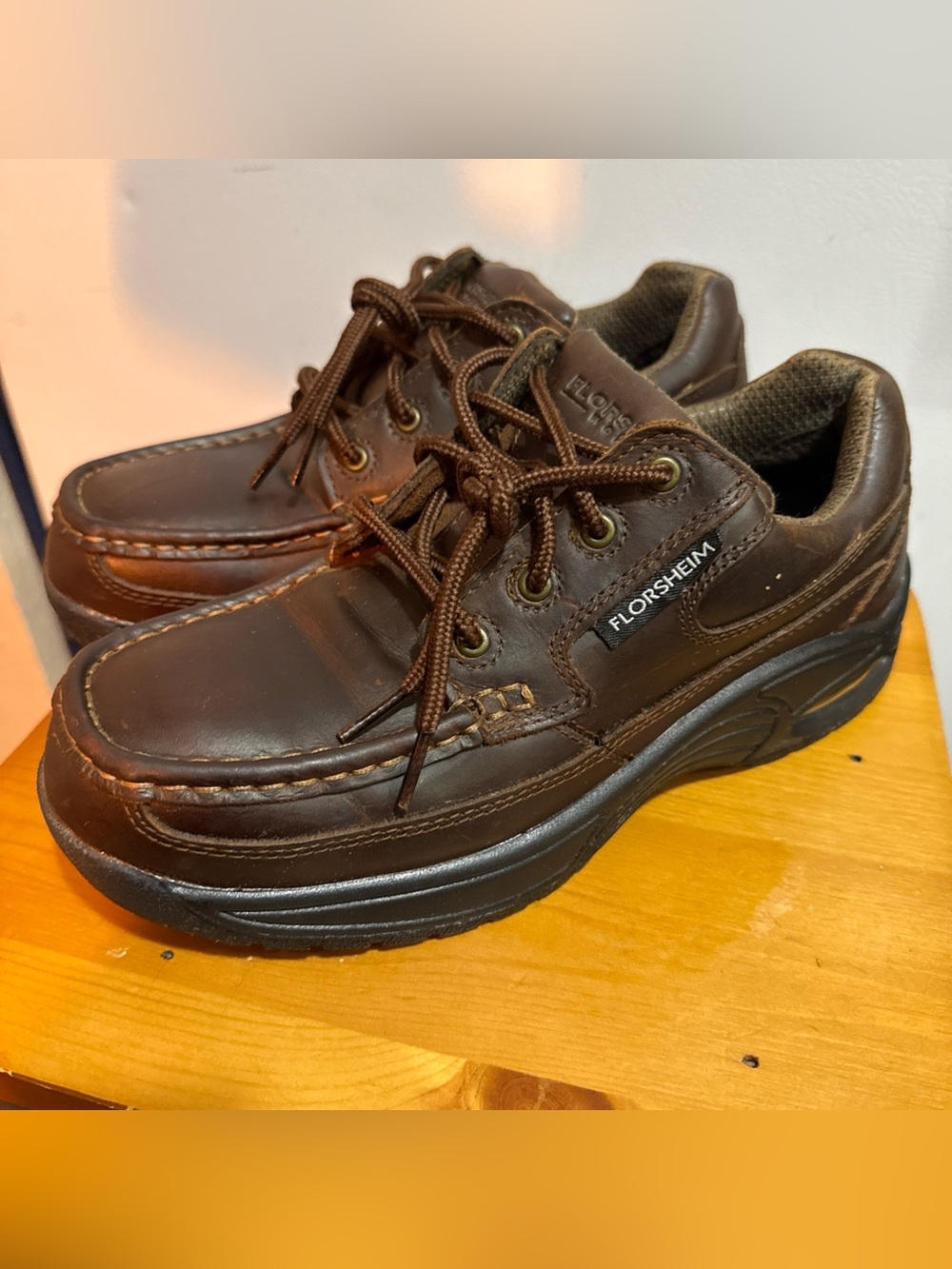 Florsheim Work Men’s Dark Brown Leather Lace-Up Slip-On Loafers 9D